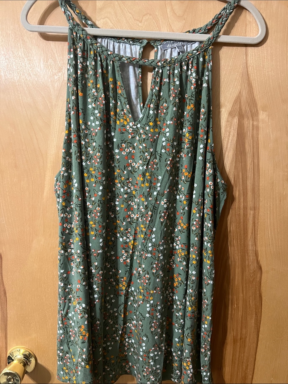 Daniel Rainn Braided Halter Floral Tank Top - Olive Green
